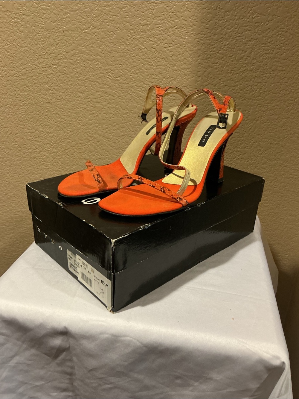 Hype Orange Strappy High Block Heels